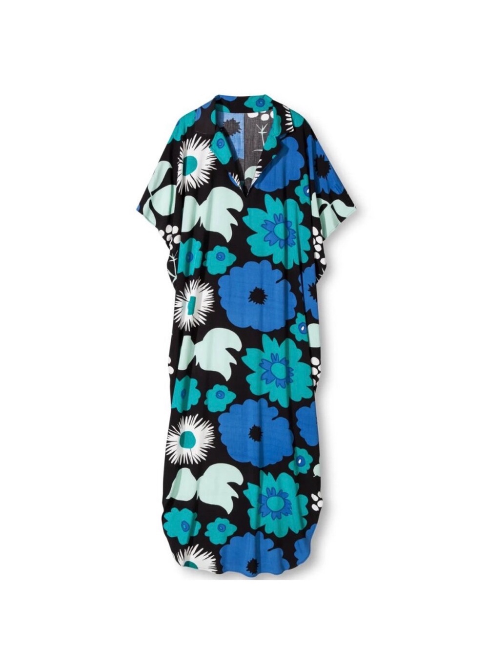 Marimekko For Target Long Oversized Caftan Kukkatori Print Size Lg XL Blue